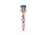 Rose gold Round Cut Blue Topaz Halo Twist Band Solitaire Prong Setting Ring_2