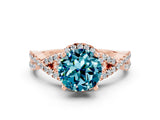 Rose gold Round Cut Blue Topaz  Halo Twist Band Solitaire Prong Setting Ring_24