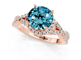 Rose gold Round Cut Blue Topaz  Halo Twist Band Solitaire Prong Setting Ring_25