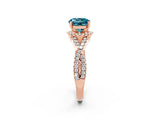 Rose gold Round Cut Blue Topaz  Halo Twist Band Solitaire Prong Setting Ring_26