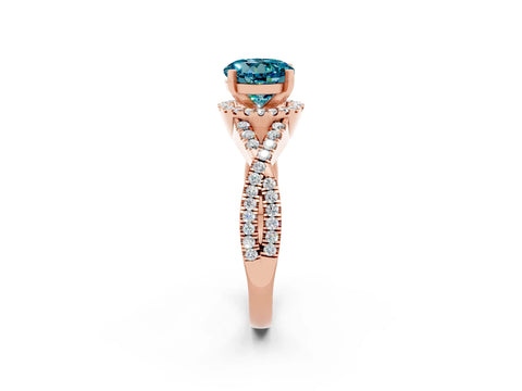 Rose gold Round Cut Blue Topaz Halo Twist Band Solitaire Prong Setting Ring_2