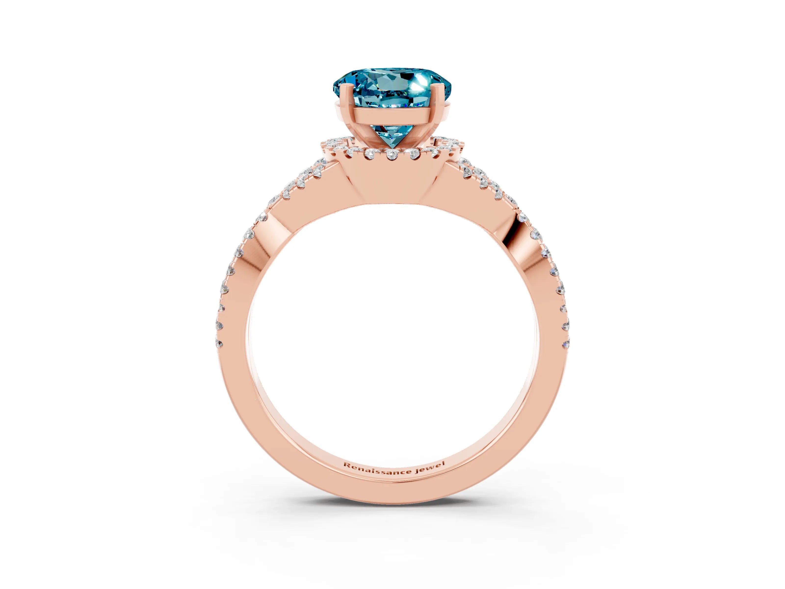 Rose gold Round Cut Blue Topaz Halo Twist Band Solitaire Prong Setting Ring_3