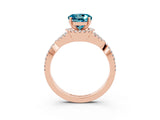 Rose gold Round Cut Blue Topaz Halo Twist Band Solitaire Prong Setting Ring_3