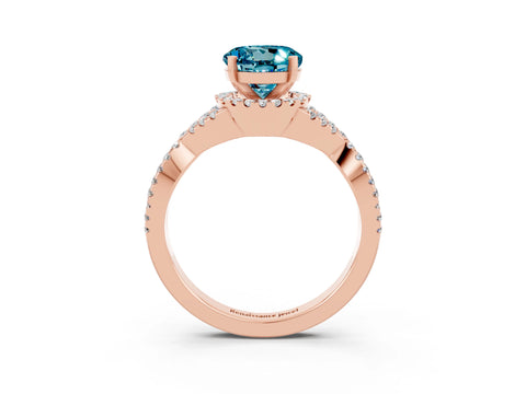Rose gold Round Cut Blue Topaz Halo Twist Band Solitaire Prong Setting Ring_3