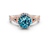 Rose gold Round Cut Blue Topaz  Halo Twist Band Solitaire Prong Setting Ring_42