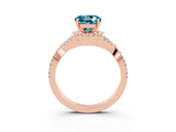 Rose gold Round Cut Blue Topaz  Halo Twist Band Solitaire Prong Setting Ring_45