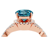 Rose gold Round Cut Blue Topaz  Halo Twist Band Solitaire Prong Setting Ring_46