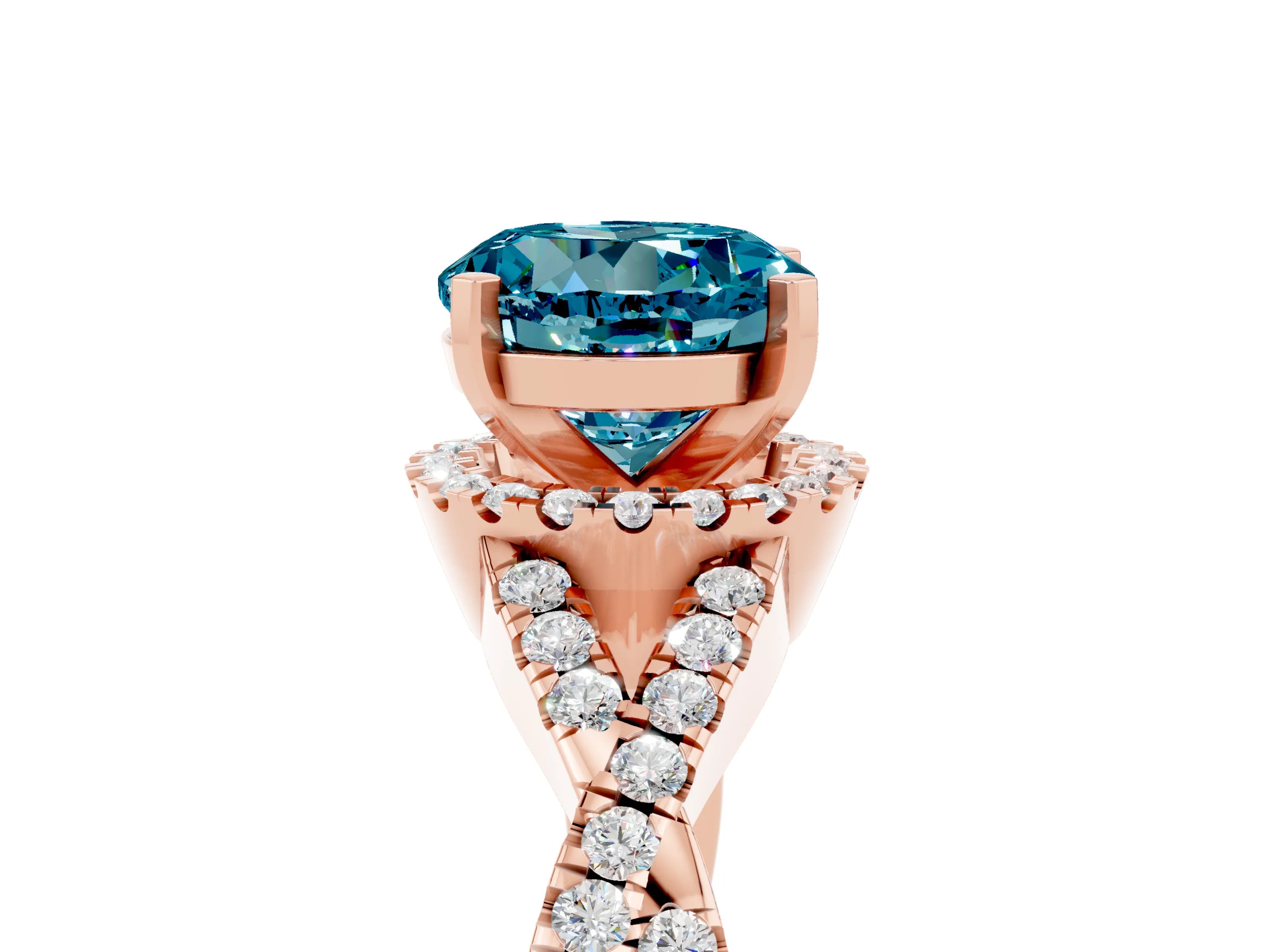 Rose gold Round Cut Blue Topaz Halo Twist Band Solitaire Prong Setting Ring_5