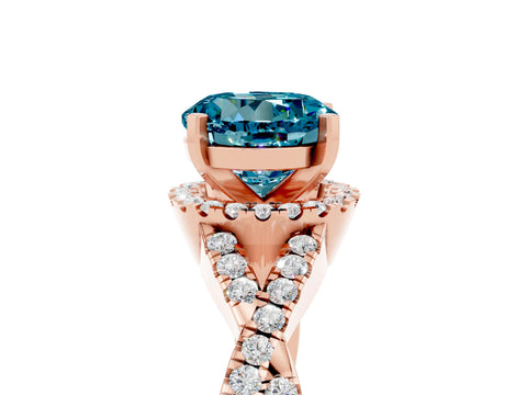 Rose gold Round Cut Blue Topaz Halo Twist Band Solitaire Prong Setting Ring_5