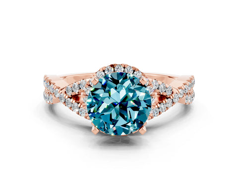 Rose gold Round Cut Blue Topaz Halo Twist Band Solitaire Prong Setting Ring