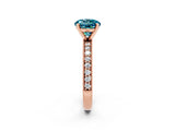 Rose gold Round Cut Blue Topaz Milgrain Pavé Engagement Ring with Four-Prong Setting_2