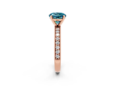 Rose gold Round Cut Blue Topaz Milgrain Pavé Engagement Ring with Four-Prong Setting_2