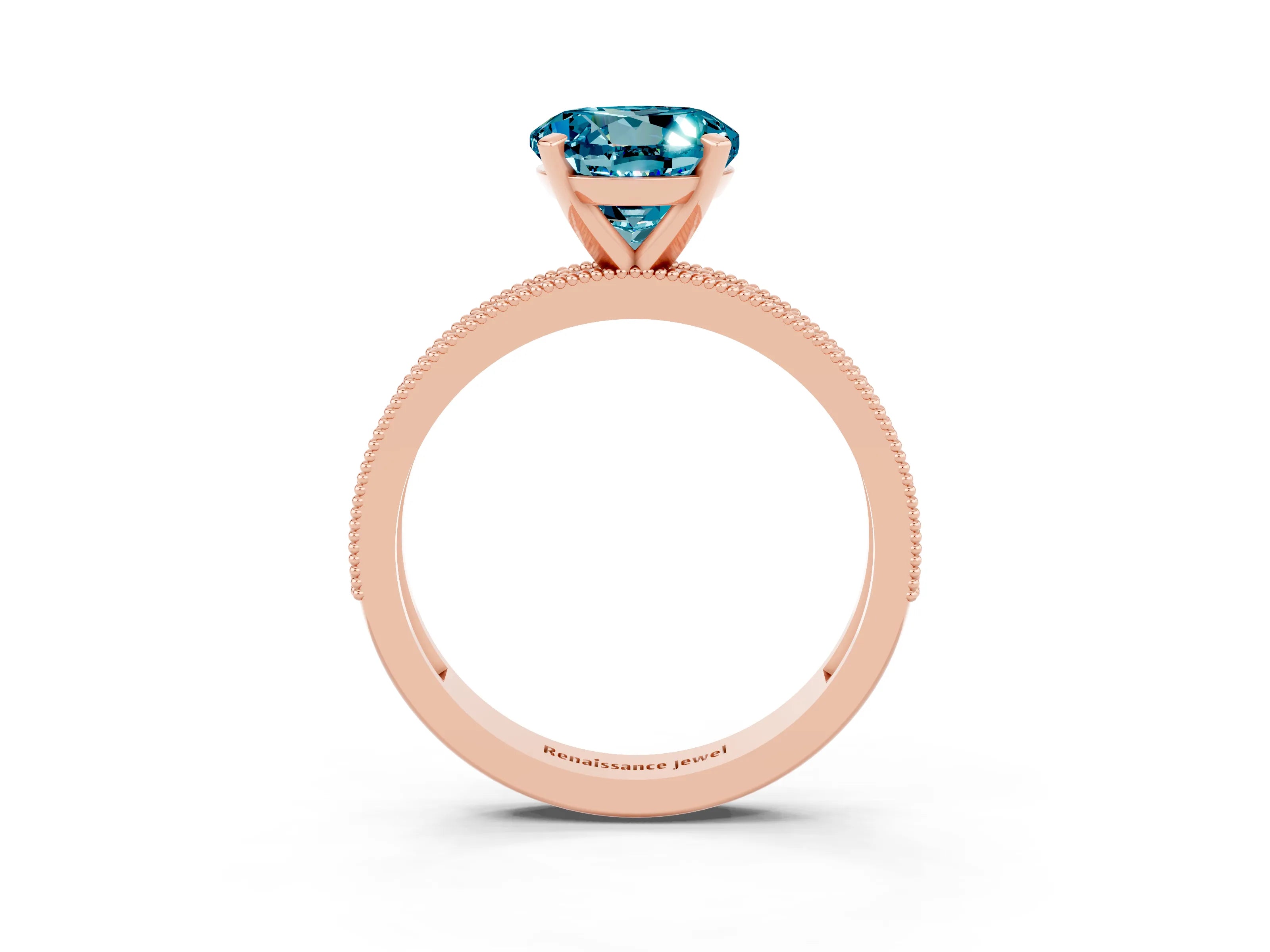 Rose gold Round Cut Blue Topaz Milgrain Pavé Engagement Ring with Four-Prong Setting_3