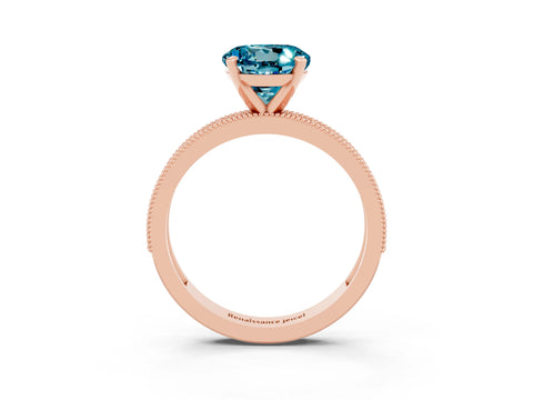 Rose gold Round Cut Blue Topaz Milgrain Pavé Engagement Ring with Four-Prong Setting_3