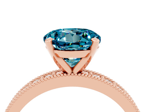 Rose gold Round Cut Blue Topaz Milgrain Pavé Engagement Ring with Four-Prong Setting_4