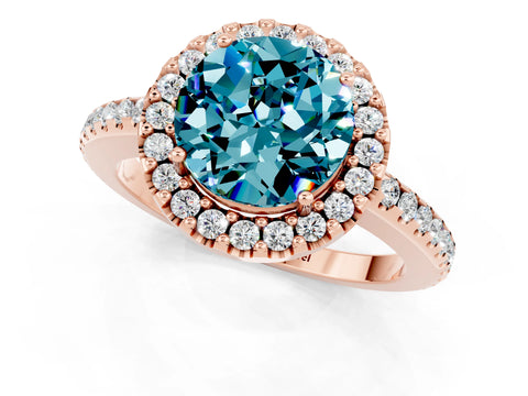 Rose gold Round Cut Blue Topaz Pavé Halo Ring with Four-Prong Setting_13