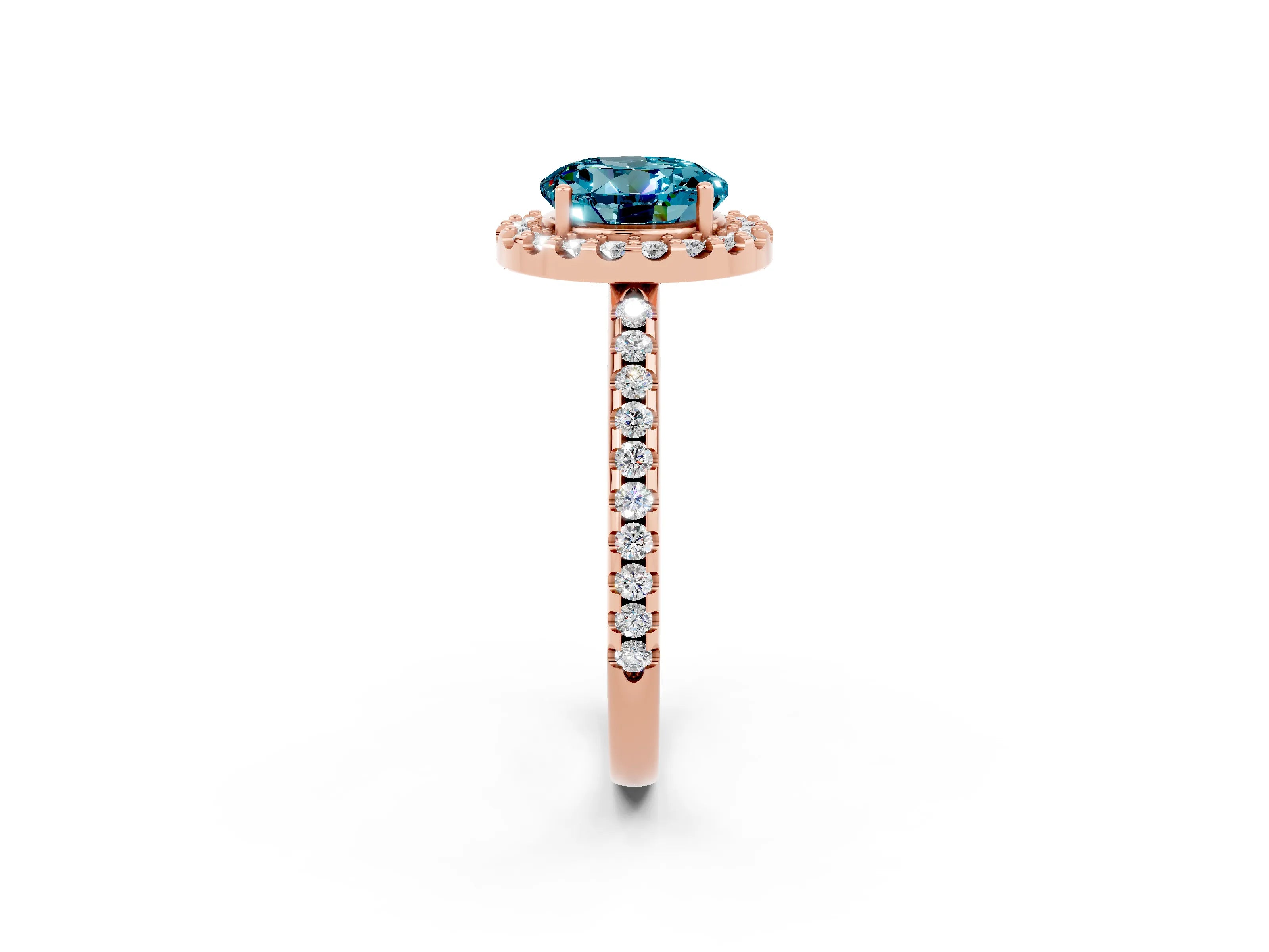 Rose gold Round Cut Blue Topaz Pavé Halo Ring with Four-Prong Setting_14