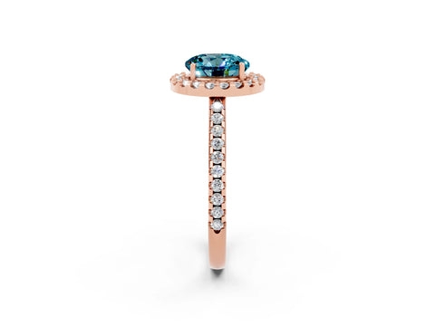 Rose gold Round Cut Blue Topaz Pavé Halo Ring with Four-Prong Setting_14