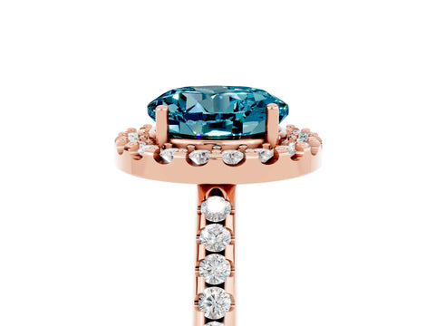 Rose gold Round Cut Blue Topaz Pavé Halo Ring with Four-Prong Setting_17