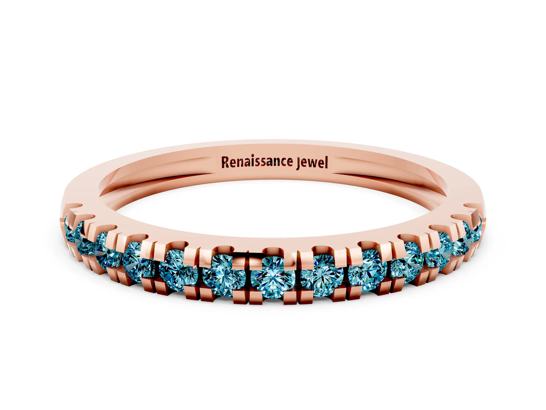 Rose gold Round Cut Blue Topaz Pavé Set Thin Band