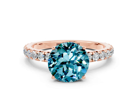 Rose gold Round Cut Blue Topaz Pavé Solitaire Engagement Ring with Four-Prong Setting_12