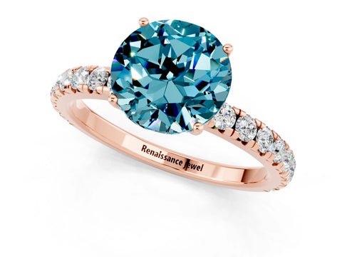 Rose gold Round Cut Blue Topaz Pavé Solitaire Engagement Ring with Four-Prong Setting_13