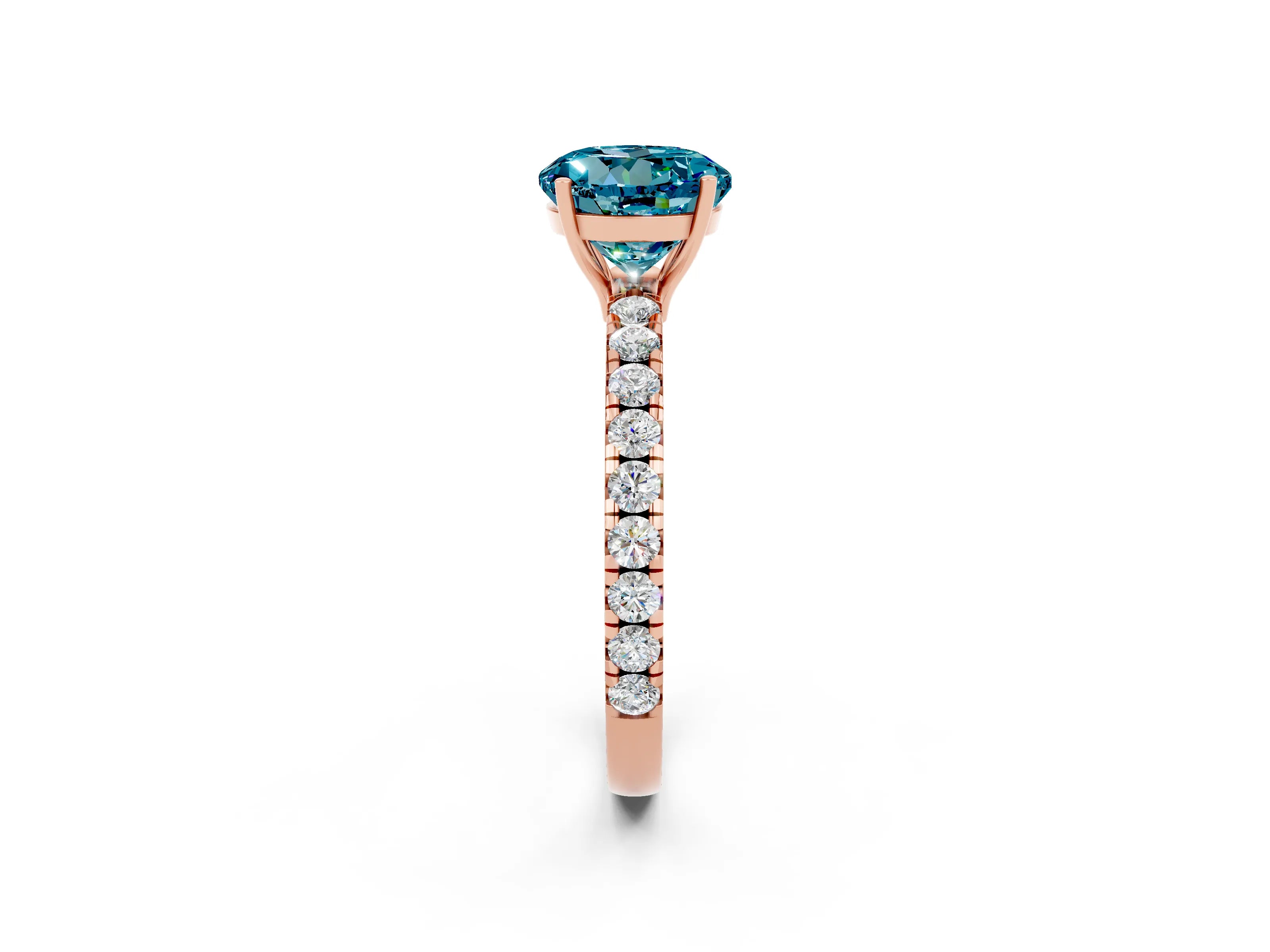 Rose gold Round Cut Blue Topaz Pavé Solitaire Engagement Ring with Four-Prong Setting_14