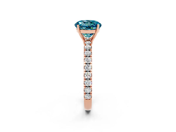 Rose gold Round Cut Blue Topaz Pavé Solitaire Engagement Ring with Four-Prong Setting