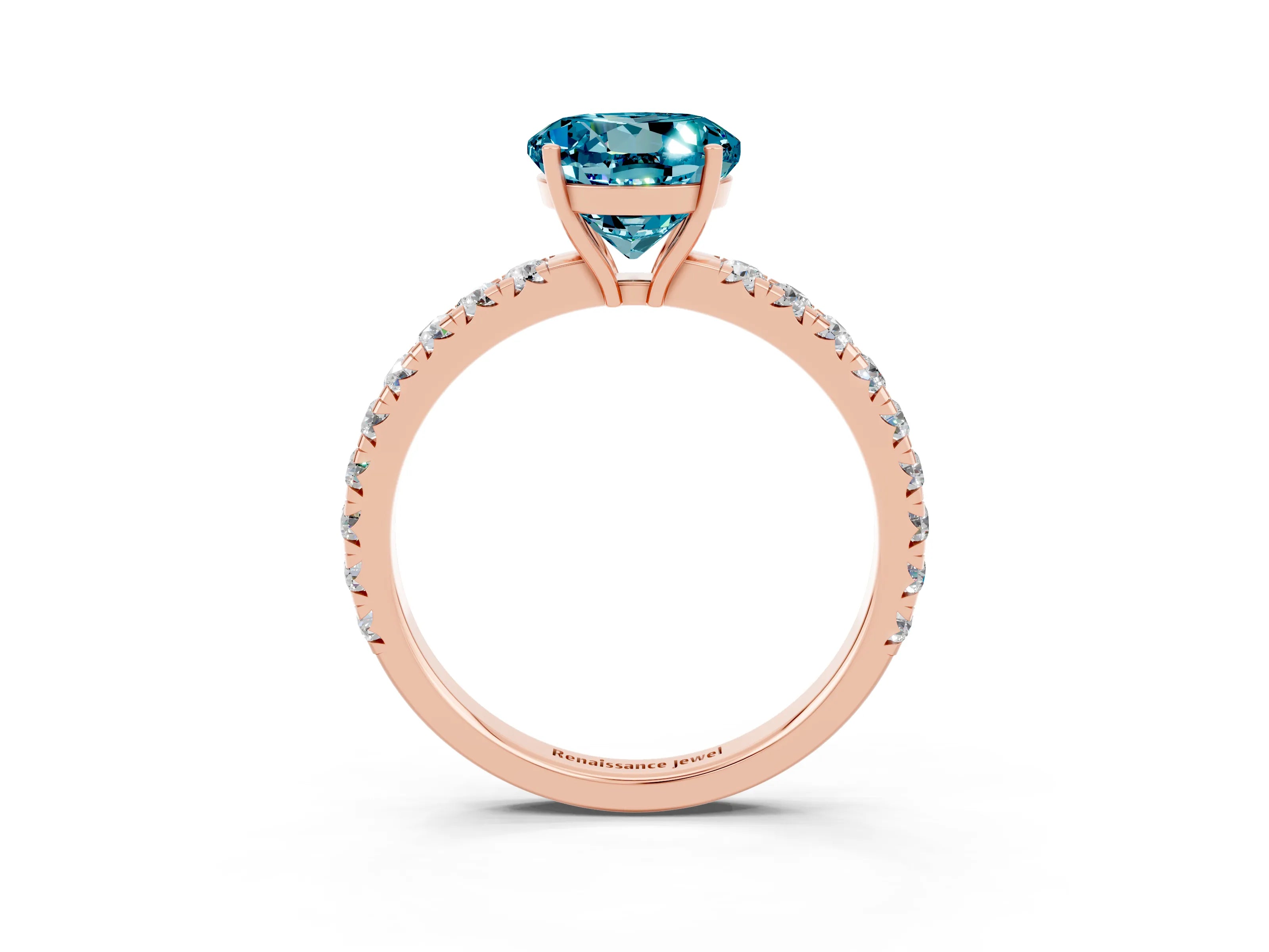 Rose gold Round Cut Blue Topaz Pavé Solitaire Engagement Ring with Four-Prong Setting_15