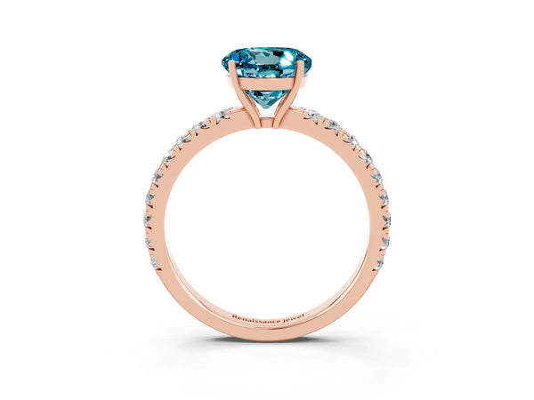 Rose gold Round Cut Blue Topaz Pavé Solitaire Engagement Ring with Four-Prong Setting