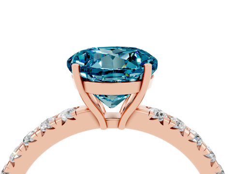 Rose gold Round Cut Blue Topaz Pavé Solitaire Engagement Ring with Four-Prong Setting_16
