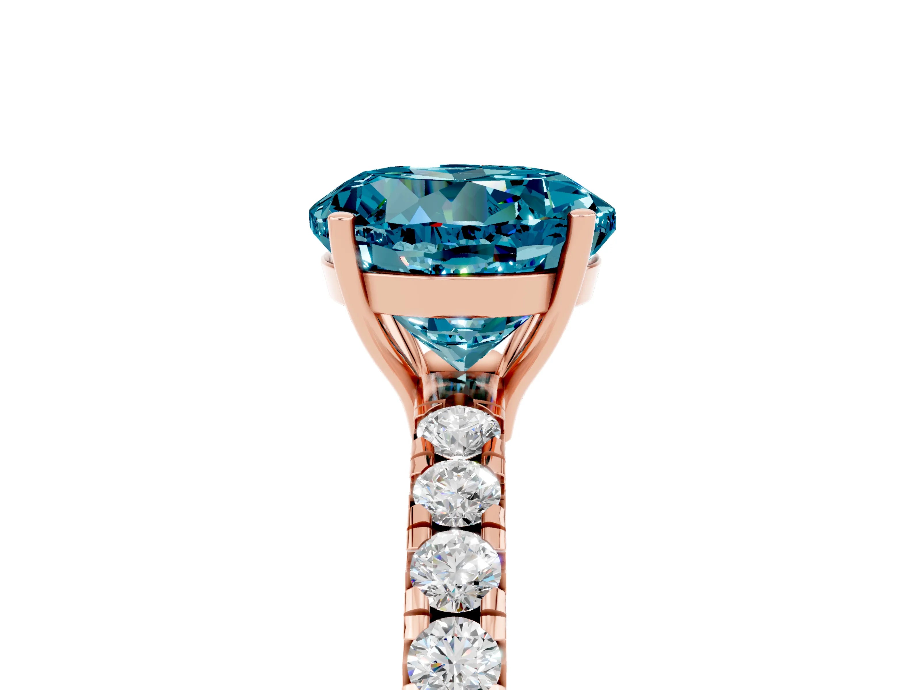 Rose gold Round Cut Blue Topaz Pavé Solitaire Engagement Ring with Four-Prong Setting_17