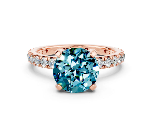 Rose gold Round Cut Blue Topaz Pavé Solitaire Ring with Round Band and Prong Setting