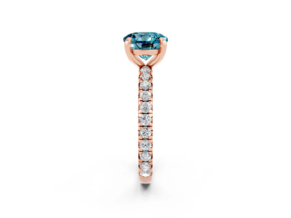 Rose gold Round Cut Blue Topaz Pavé Solitaire Ring with Round Band and Prong Setting