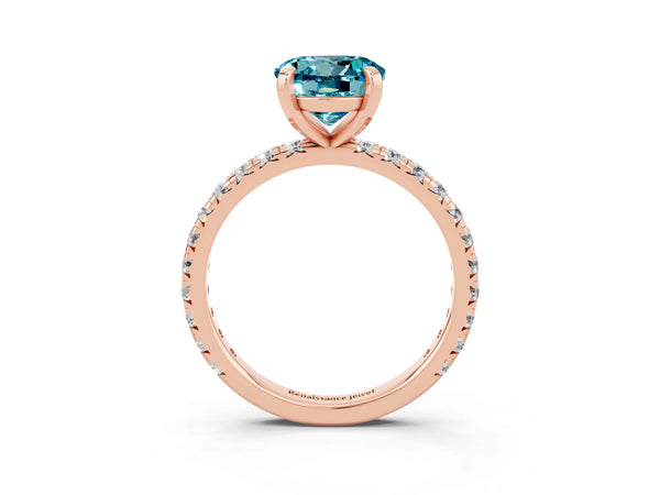 Rose gold Round Cut Blue Topaz Pavé Solitaire Ring with Round Band and Prong Setting