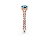 Rose gold Round Cut Blue Topaz Pavé Solitaire Ring with Round Band and Prong Setting_26