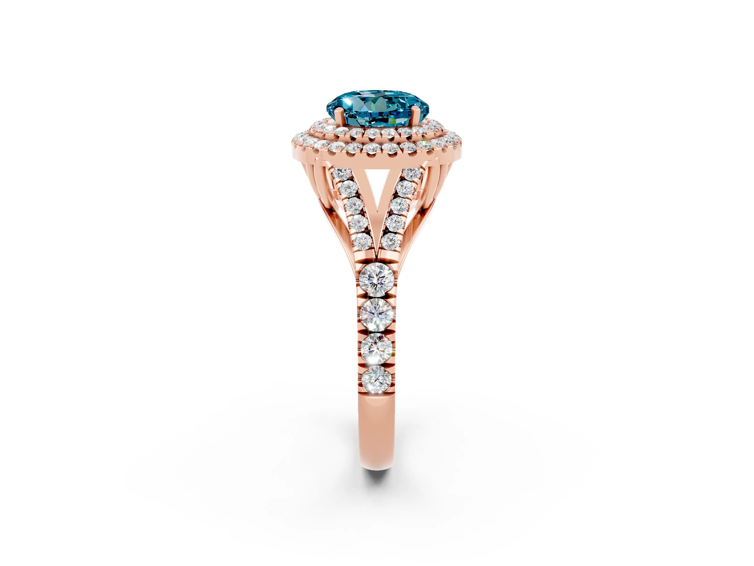 Rose gold Round Cut Blue Topaz Pavé Split Shank Double Halo Engagement Ring_2