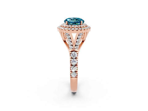 Rose gold Round Cut Blue Topaz Pavé Split Shank Double Halo Engagement Ring_2