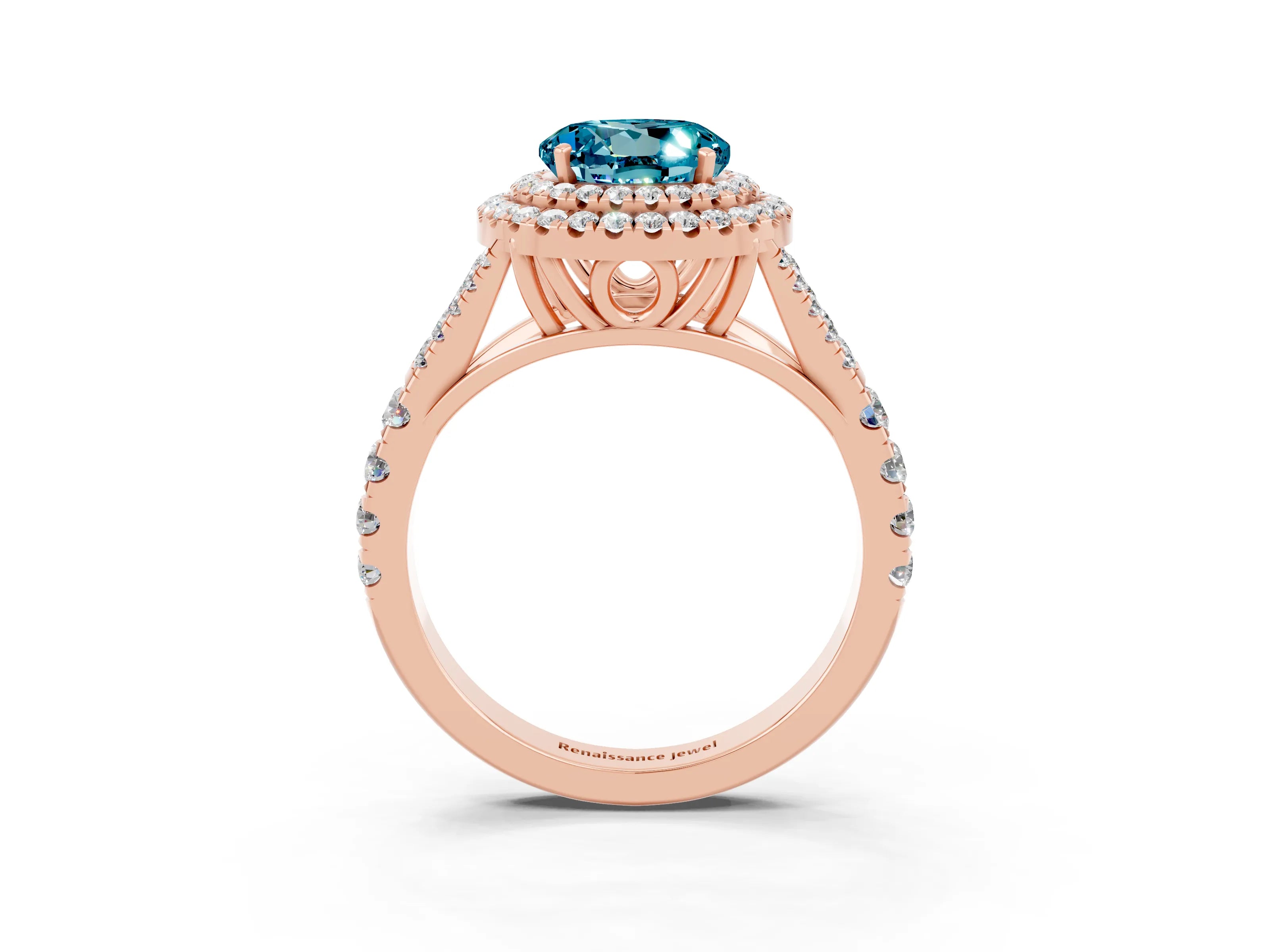 Rose gold Round Cut Blue Topaz Pavé Split Shank Double Halo Engagement Ring_3