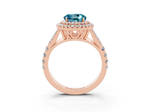 Rose gold Round Cut Blue Topaz Pavé Split Shank Double Halo Engagement Ring_3