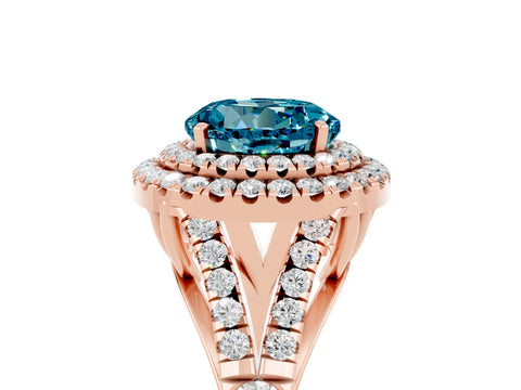 Rose gold Round Cut Blue Topaz Pavé Split Shank Double Halo Engagement Ring_5