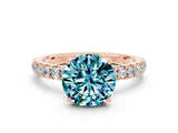 Rose gold Round Cut Blue Topaz Pave Band Solitaire Ring with Four-Prong Setting_36