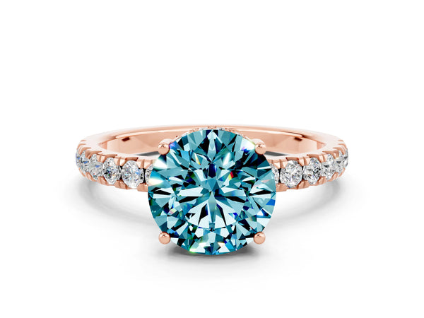 Rose gold Round Cut Blue Topaz Pave Band Solitaire Ring with Round  and Prong Setting