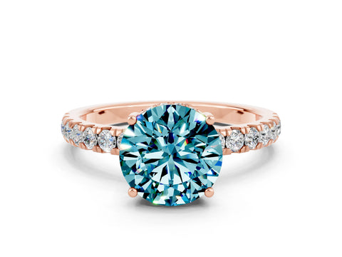 Rose gold Round Cut Blue Topaz Pave Band Solitaire Ring with Four-Prong Setting_36