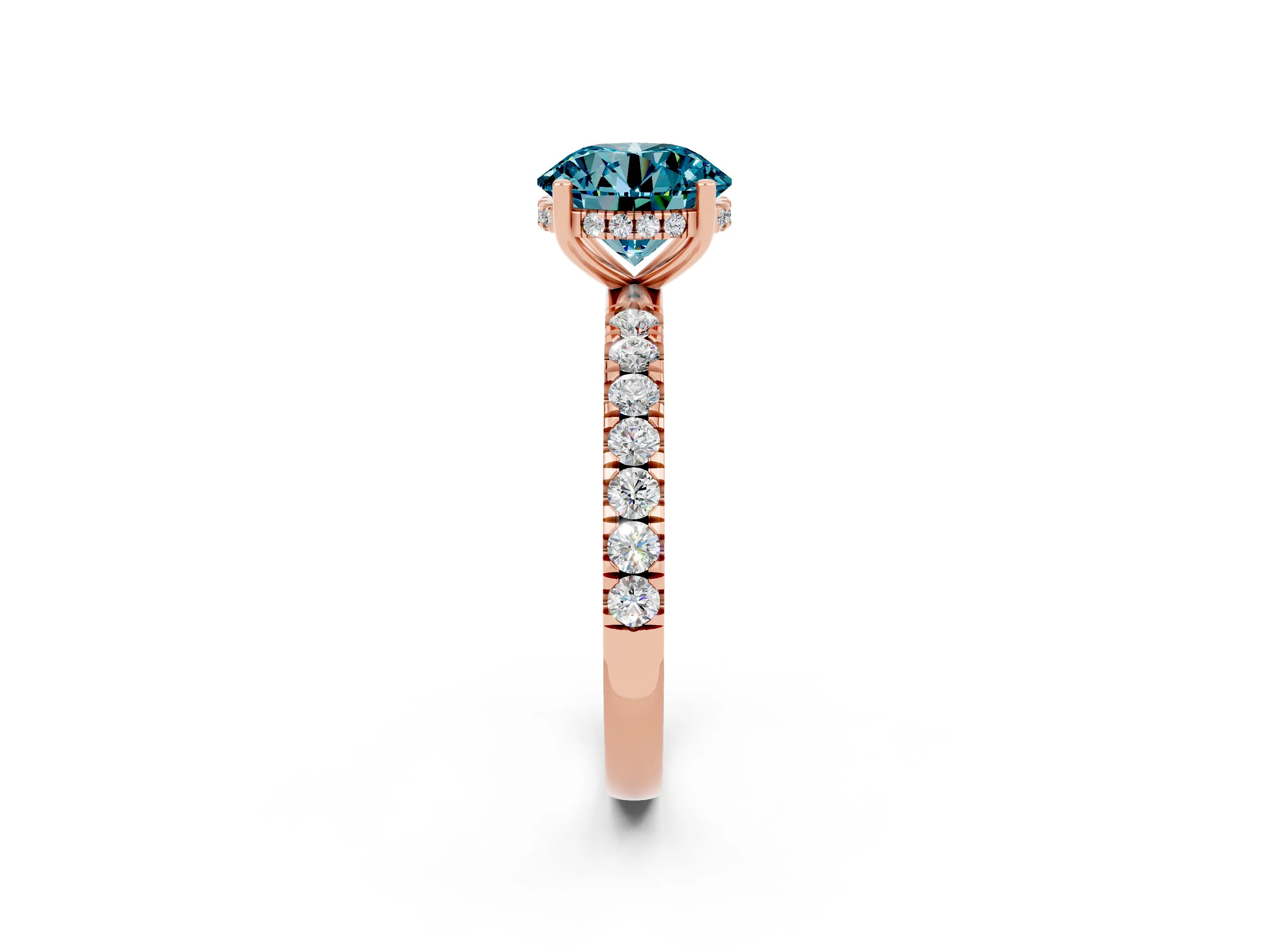 Rose gold Round Cut Blue Topaz Pave Band Solitaire Ring with Four-Prong Setting_38