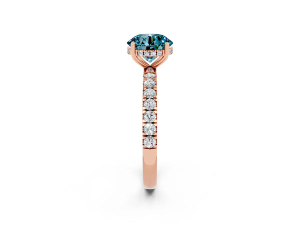Rose gold Round Cut Blue Topaz Pave Band Solitaire Ring with Round  and Prong Setting