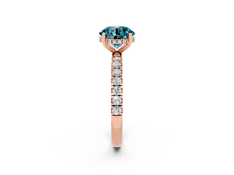 Rose gold Round Cut Blue Topaz Pave Band Solitaire Ring with Four-Prong Setting_38