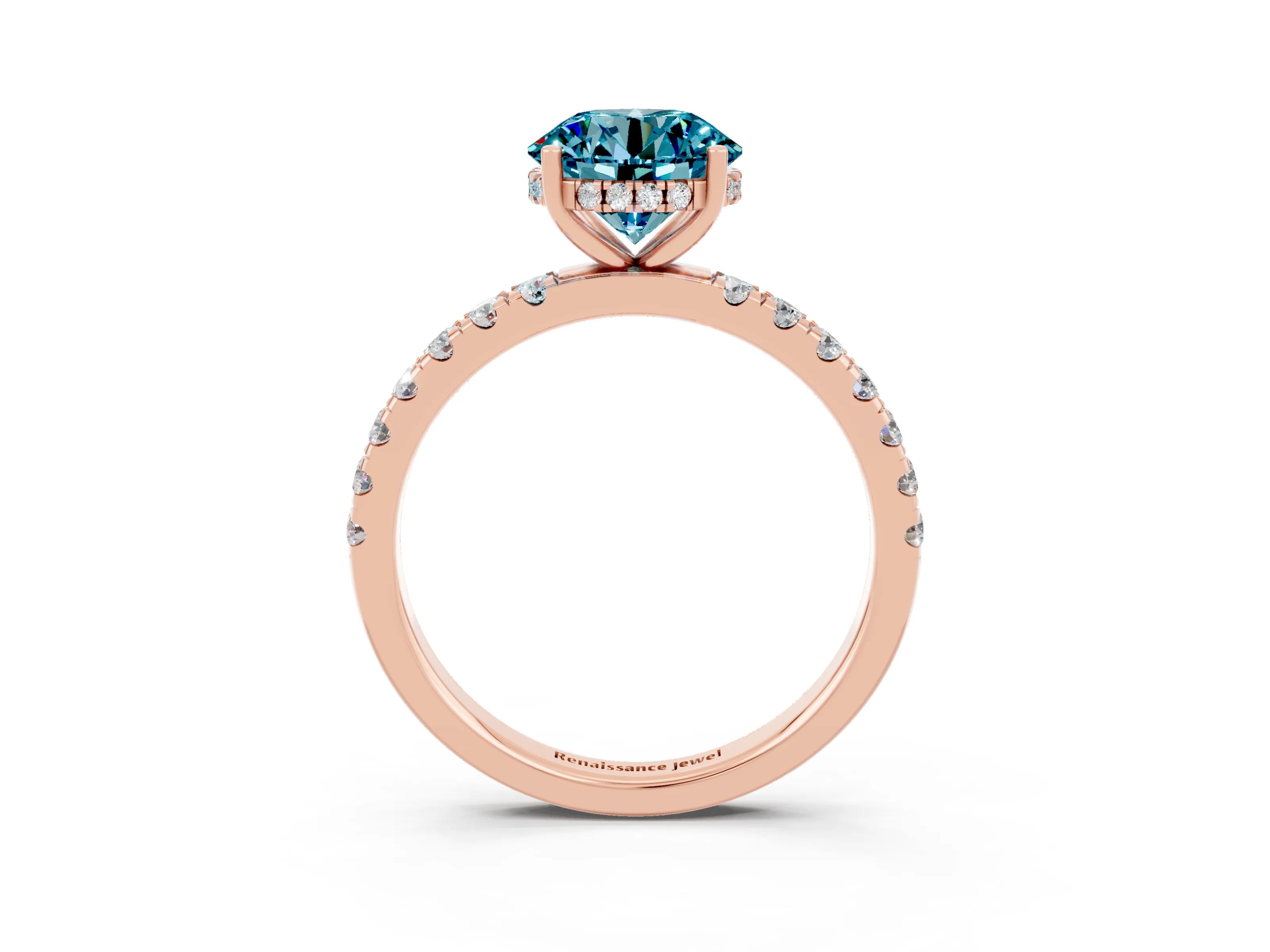 Rose gold Round Cut Blue Topaz Pave Band Solitaire Ring with Four-Prong Setting_39