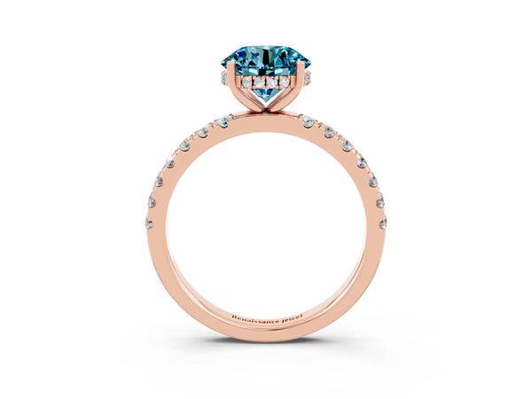 Rose gold Round Cut Blue Topaz Pave Band Solitaire Ring with Round  and Prong Setting