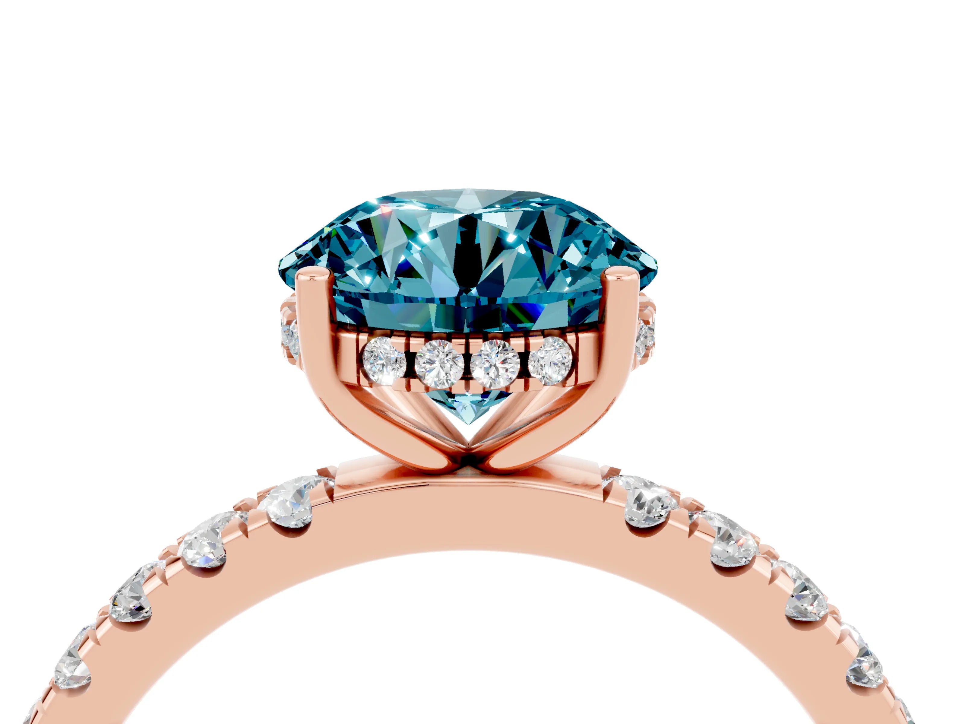 Rose gold Round Cut Blue Topaz Pave Band Solitaire Ring with Four-Prong Setting_40